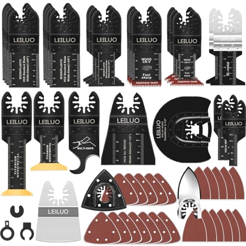 LEILUO 134 Stück Multitool Sägeblatt Set Oszillierende Sägeblätter Sandpapier und Schneide Zubehör mit Aufbewahrungstasche Universelles Multi-Tool Zubehör Kompatibel mit DeWalt Makita Dremel und mehr von LEILUO