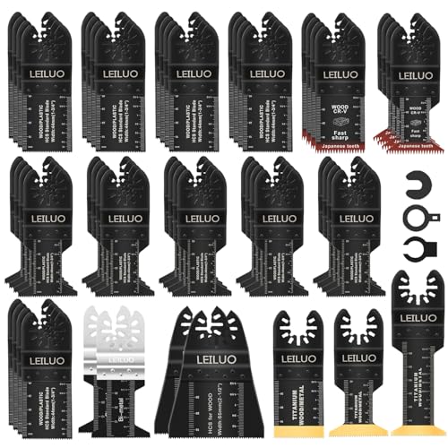 LEILUO 55 Stück Multitool Sägeblatt Set Titan und Japanische Zähne für Holz/Nägel/Verputz Universelles Multi-Tool Zubehör mit Aufbewahrungstasche Kompatibel mit DeWalt Makita Ryobi und mehr von LEILUO