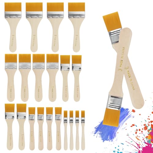 LEIMEND 20 Stück Pinsel 5 Größen Lackpinsel Flachpinsel Malerpinsel Lasurpinsel Pinselset Malerbedarf Flachpinsel mit Holzstiel Pinselset zum Lackieren Lasieren Heimwerken Malen von LEIMEND