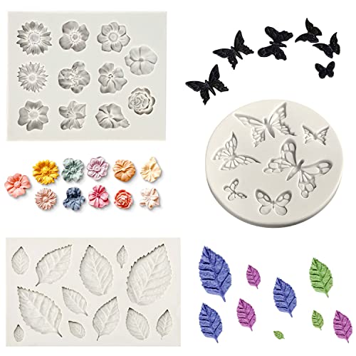 LEIMEND 3 Stück Silikonform Blumen Silikonform in Lebensmittelqualität Wiederverwendbare Silikonformen Blumen 3D, Einfach zu Entformen, für Kuchen Dekoration von LEIMEND