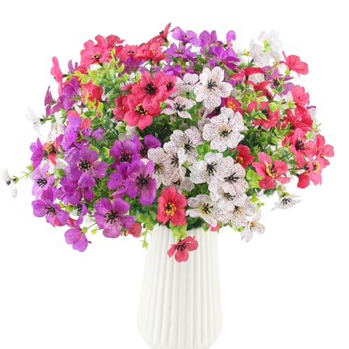 LEIMEND 6 Sträuße Blumen Künstliche Blumen Weiß Lila Rose Plastik Blumen Frühlingsblumen Künstlich Kunstblumen wie echt Künstliche Balkonpflanzen für Innen Außen Balkonkasten Außenbereich von LEIMEND