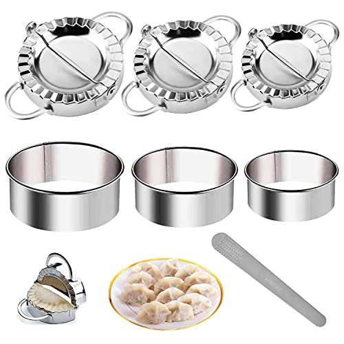 LEIMEND 7 Stück Ravioli Former Edelstahl Teigtaschenformer, Dumpling Maker Set, mit Knödelmesser, Geeignet für die Zubereitung von Ravioli, Empanadas (3 Größen) von LEIMEND