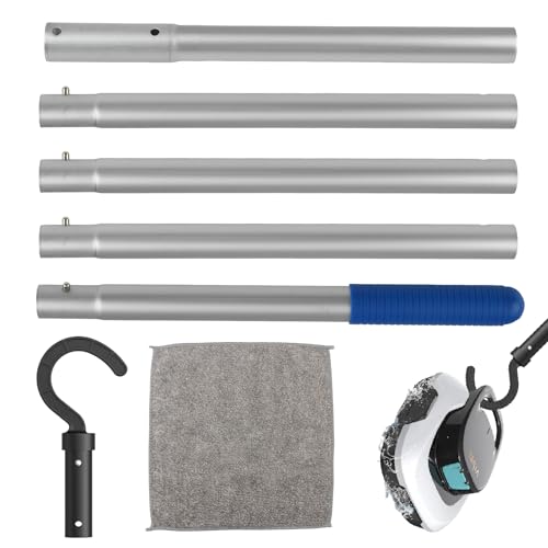 LEIMEND Roboter Poolreiniger Haken mit 5 Abnehmbaren Verstärkten Aluminiumstangen 1 Stück Schwarze Haken für Poolroboter 1 Stück Reinigungstuch für alle Poolroboter Zubehörteile von LEIMEND