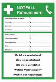 LEINAWERKE 26013 RETTUNGSZEICHE Aushang Notfall-Rufnummern 1 Stk. von LEINA-WERKE