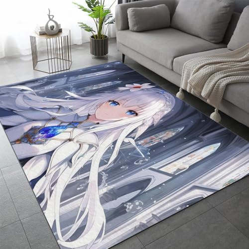 LEINEN Teppich Schlafzimmer Anime Frau Kinderteppich Dekoration Carpets Japanische Comics Teenager Kurzflor Flanell Teppiche rutschfeste Spielteppiche für Schlafzimmer Wohnzimmer 50x80 cm von LEINEN