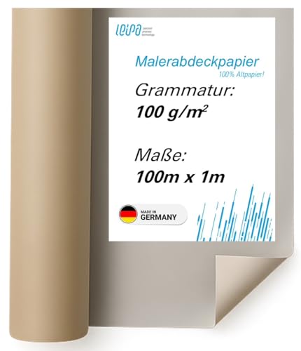 LEIPA Einzelpack Standard Malerabdeckpapier 100m x 1m 100g/m2 BROWN aus Recyclingpapier von LEIPA passion progress technology