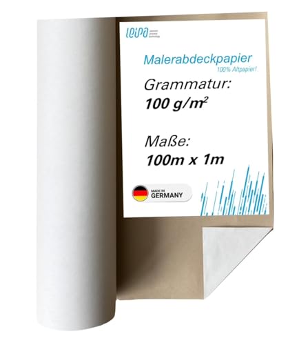 LEIPA Einzelpack Standard Malerabdeckpapier 100m x 1m 100g/m2 WHITE aus Recyclingpapier von LEIPA passion progress technology