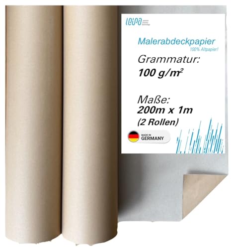 LEIPA Doppelpack Standard Malerabdeckpapier (2 Rollen) 100m x 1m 100g/m2 BROWN aus Recyclingpapier von LEIPA passion progress technology