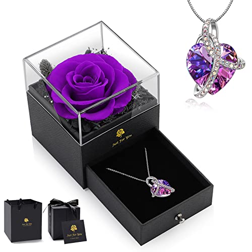 LEITON Infinity Rose Geschenkbox, Rose Schmuck Geschenkbox Muttertagsgeschenk für Mama, Ewige Rose Geschenke für Frauen, Konservierte Rose für Valentinstag Muttertag Hochzeit Jahrestag Geburtstag von LEITON