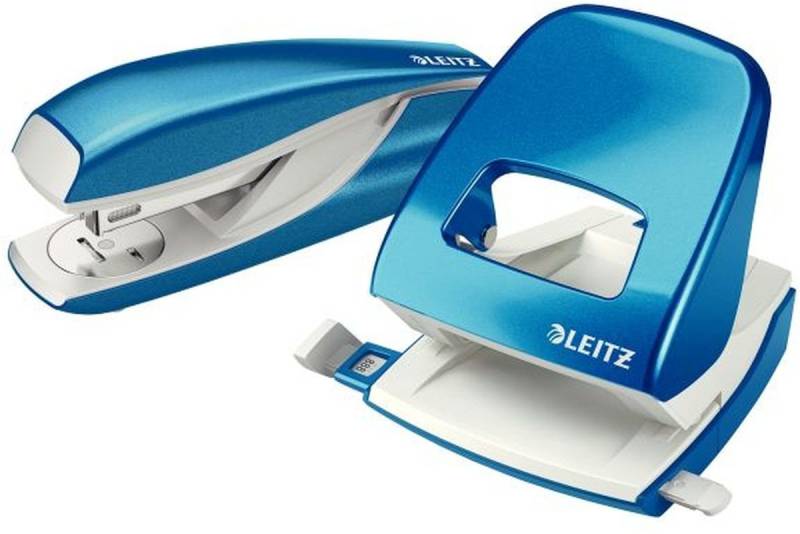LEITZ Tischaufsatz Locher NeXXt 5008 und Heftgerät NeXXt 5502 im Set blau metallic von LEITZ