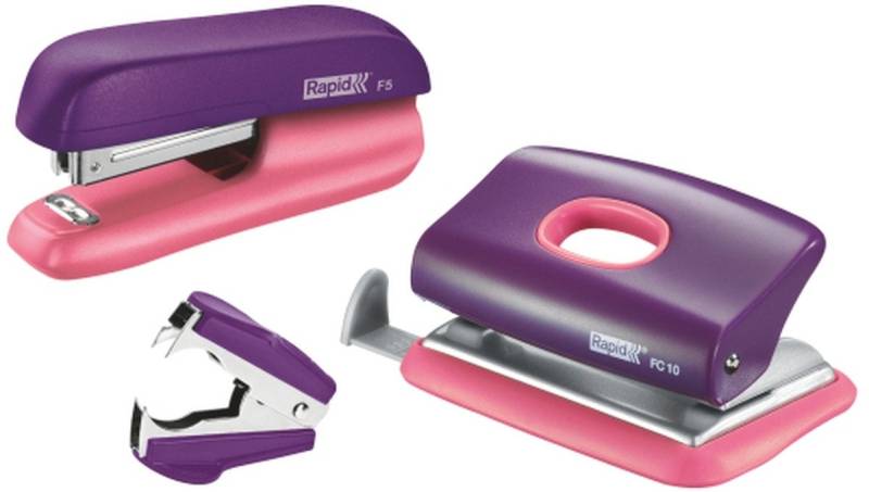 LEITZ Tischaufsatz Schreibtisch-Set Heftgerät F5, Locher FC10, Enthefter C2 violett/apric von LEITZ