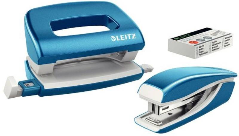 LEITZ Tischaufsatz Schreibtisch-Set Nexxt Wow Heftgerät+Locher blau metallic von LEITZ