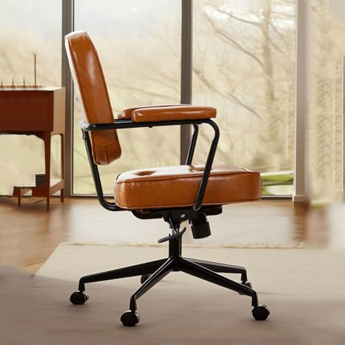 LEIYTFE Ergonomischer Bürostuhl, Um 360° Drehbar,Schreibtischstuhl,Computerstuhl Arbeitsstuhl Mit Rädern, Chefsessel Mit Armlehnen, Kunstlederstuhl Mit Niedriger Rückenlehne (Color : Bruin) von LEIYTFE