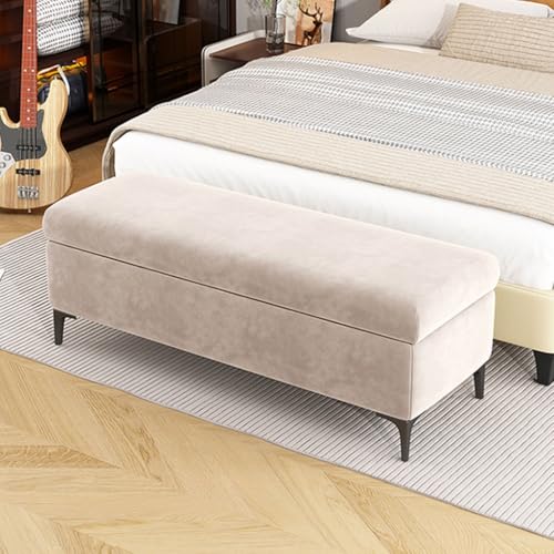 LEIYTFE Gepolsterte Bettbank Samt-Aufbewahrungsbank Für Den Eingangsbereich Oder Das Schlafzimmer,Große Aufbewahrungsbox Mit Bank Moderne Sofa-Fußstütze Fensterbank-Schuhbank(Beige,110cm) von LEIYTFE