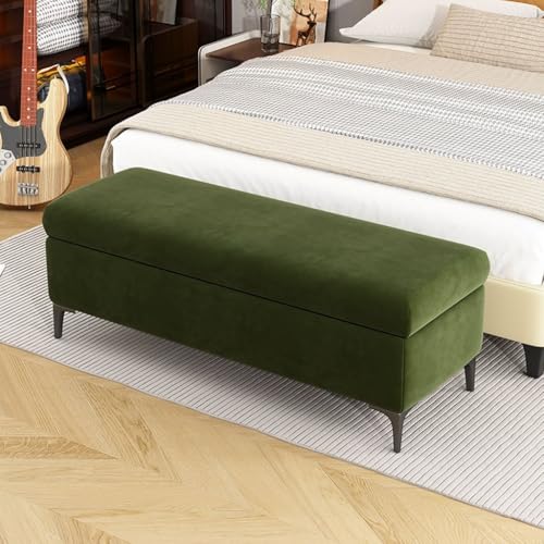 LEIYTFE Gepolsterte Bettbank Samt-Aufbewahrungsbank Für Den Eingangsbereich Oder Das Schlafzimmer,Große Aufbewahrungsbox Mit Bank Moderne Sofa-Fußstütze Fensterbank-Schuhbank(Dark Green,120cm) von LEIYTFE