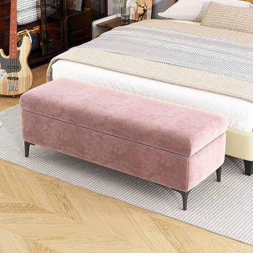 LEIYTFE Gepolsterte Bettbank Samt-Aufbewahrungsbank Für Den Eingangsbereich Oder Das Schlafzimmer,Große Aufbewahrungsbox Mit Bank Moderne Sofa-Fußstütze Fensterbank-Schuhbank(Light pink,100cm) von LEIYTFE