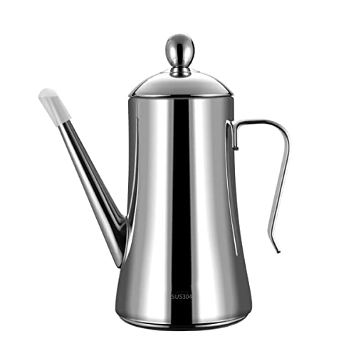 LEIYTFE Küche Olivenölflasche Öl-Essig-Spender-Flaschen Ölkanne Essigbehälter 1L 1.3L, 304 Edelstahl, Tropffreier Ausguss, Zum Kochen (Color : Silver, Size : 1000ML) von LEIYTFE