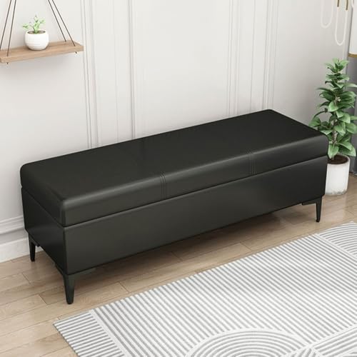LEIYTFE Ottomane-Aufbewahrungsbank für das Fußende des Bettes, Gesteppte Ottomane mit klappbarem Deckel Aufbewahrungskiste, Fußstütze aus Kunstleder(Black,120cm) von LEIYTFE