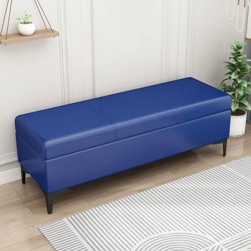 LEIYTFE Ottomane-Aufbewahrungsbank für das Fußende des Bettes, Gesteppte Ottomane mit klappbarem Deckel Aufbewahrungskiste, Fußstütze aus Kunstleder(Dark Blue,120cm) von LEIYTFE