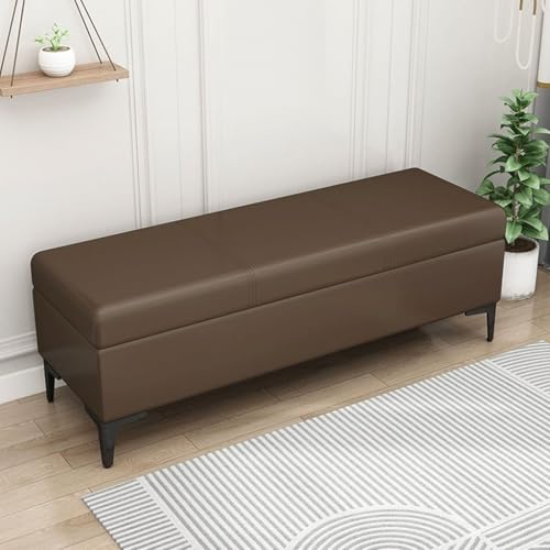 LEIYTFE Ottomane-Aufbewahrungsbank für das Fußende des Bettes, Gesteppte Ottomane mit klappbarem Deckel Aufbewahrungskiste, Fußstütze aus Kunstleder(Dark Brown,100cm) von LEIYTFE