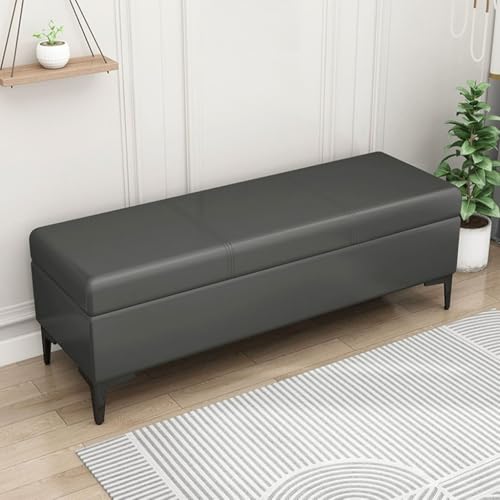 LEIYTFE Ottomane-Aufbewahrungsbank für das Fußende des Bettes, Gesteppte Ottomane mit klappbarem Deckel Aufbewahrungskiste, Fußstütze aus Kunstleder(Dark Grey,80cm) von LEIYTFE