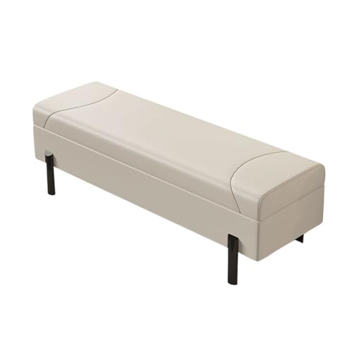 LEIYTFE Rechteckige Ottomane Mit Stauraum, Schuhbank Für Den Eingangsbereich Gesteppte Fußbank Mit Klappbarem Deckel, Leder-Fensterbank Mit Polsterung Für Das Wohnzimmer(Beige,120cm) von LEIYTFE