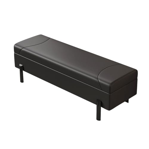 LEIYTFE Rechteckige Ottomane Mit Stauraum, Schuhbank Für Den Eingangsbereich Gesteppte Fußbank Mit Klappbarem Deckel, Leder-Fensterbank Mit Polsterung Für Das Wohnzimmer(Black,90cm) von LEIYTFE