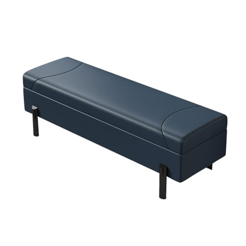 LEIYTFE Rechteckige Ottomane Mit Stauraum, Schuhbank Für Den Eingangsbereich Gesteppte Fußbank Mit Klappbarem Deckel, Leder-Fensterbank Mit Polsterung Für Das Wohnzimmer(Dark Blue,90cm) von LEIYTFE