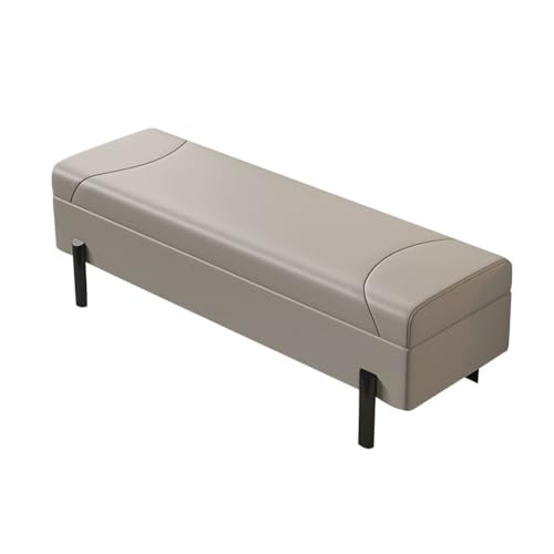 LEIYTFE Rechteckige Ottomane Mit Stauraum, Schuhbank Für Den Eingangsbereich Gesteppte Fußbank Mit Klappbarem Deckel, Leder-Fensterbank Mit Polsterung Für Das Wohnzimmer(Light Grey,120cm) von LEIYTFE
