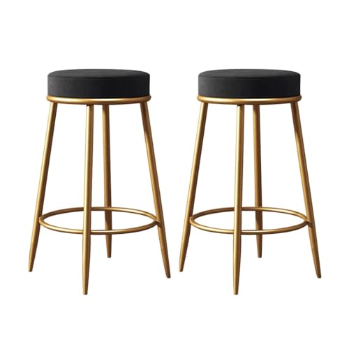 LEIYTFE Runde Höhe Hocker Satz von 2 Barhocker 25.5inch Sitzhöhe,Moderne Theke Küche Stuhl Hocker,Backless Akzent Hocker mit Fußstütze,Frühstück Hocker(Black) von LEIYTFE