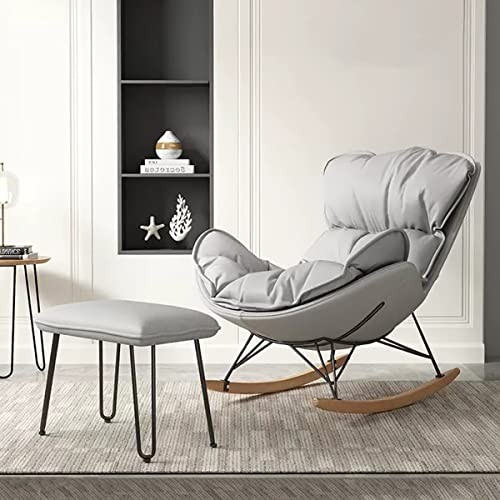 LEIYTFE Schaukelstuhl Mit Hocker Relax Loungesessel Modern Glider Chair Kinderzimmer Mid Century Akzent Stuhl Bequeme Gepolsterte Seitenstühle Mit Massivholzbein (Color : Grey) von LEIYTFE