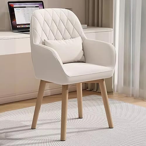 LEIYTFE Soft Vanity Stuhl Moderner Schreibtischstuhl Mit Lendenwirbelstütze,Computer-Stuhl Akzentstuhl Für Das Schlafzimmer Mit Holzbeinen Und Armlehne,Gepolsterter Esszimmerstuhl (Color : Beige) von LEIYTFE