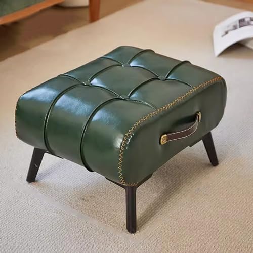 LEIYTFE Veranda Schuhe Wechseln Hocker,Leder Ottomane Fußstütze Für Couch,Tragbare Handheld Design,Couchtisch Kurzer Hocker, Fußstützen Für Wohnzimmer Schlafzimmer (Color : Dark Green/A) von LEIYTFE