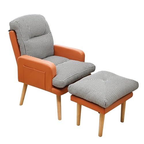 Stuhl Für Wohnzimmer, Moderner Ruhesessel 、 Verstellbare Rückenlehne, Comfort Leisure Lazy Chair Für Erwachsene Einzelsofa Mit Ottomane, Sessel Gepolstert Schreibtischstuhl ( Color : Orange+Swallow Gi von LEIYTFE
