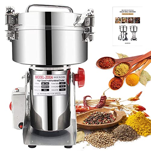 Getreidemühle Elektrisch 2000g Elektrische Mühle High Speed Edelstahl Graingrinder & Kommerzieller Motor Mahlstein Mühle Getreide für Kräuter/Gewürze/Nüsse/Getr von LEJIEYIN