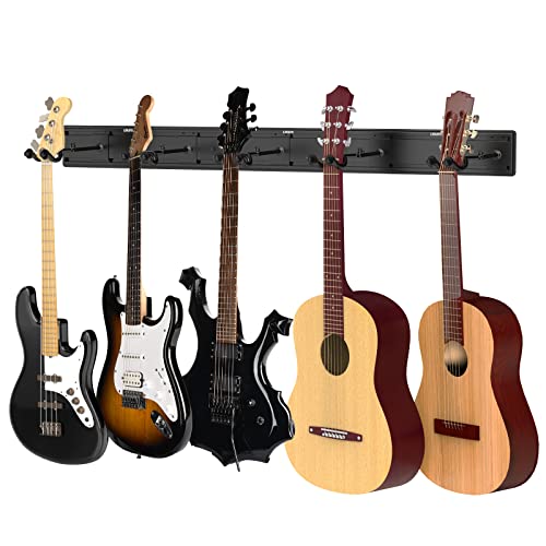 LEKATO Wandhalterung Gitarrenaufhänger Basshalter E-Gitarrenständer zum Halten von 5 Gutiars&Bass Aluminium-Lamellen-Wandschienensystem Metall-Gitarren-Rack-Nähdesign LEKATO Wandhalterung Gitarrenaufhänger Basshalter E-Gitarrenständer zum Halten von 5 Gutiars&Bass Aluminium-Lamellen-Wandschienensystem Metall-Gitarren-Rack-Nähdesign von LEKATO