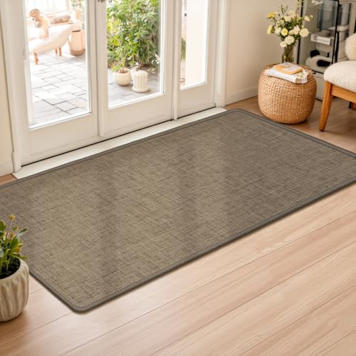 LEKEEPGO Fußmatte Innen 60 x 120 cm, Waschbar rutschfest Schmutzfangmatte, Sauberlaufmatte, Eingangstürmatte, Dünne Türmatte Strapazierfähige Teppich für Eingang, Haustür, Innen, Braun von LEKEEPGO