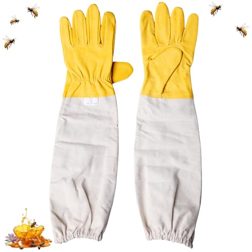 1 Paar Imkerhandschuhe: Unisex Imker Handschuhe aus Ziegenleder, Belüfteten Bienenzuch Schutzhandschuhe Gelb Imker Zubehör, Imkerhandschuhe zum Schutz der Imker-48cm von LEKEFETO