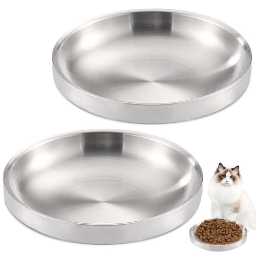 LEKEFET Katzennapf Flach: Edelstahl, Metall 304, Sturzsicher, Schüsselbreite 15 cm, Leicht zu Reinigen von LEKEFETO