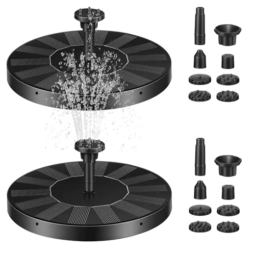 2 Stück Solar Springbrunnen: 1,2 W Solar Springbrunnen für außen mit 4 EffektdüSen, Runden Solarbrunnen für Draussen, Solar Schwimmender FontäNe Pumpe für Pool, Vogelbad, Aquarium, Garten von LEKEFETO