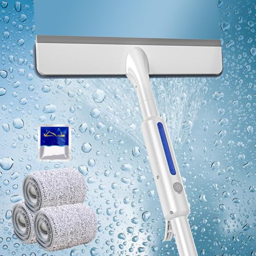 3 In 1 Fensterputzer mit Sprühfunktion und Teleskopstiel: LEKEFETO Profi Doppelseitiger Fensterreinigungsset 30cm Fensterwischer und Fensterabzieher, Glaswischer für Dusche (3 Reinigungstuch) von LEKEFETO