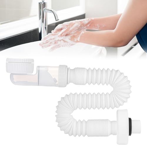 LEKEFETO 1 1/4 Zoll Geruchsdichter Siphon mit transparentem Ablaufschlauch, Verstellbarer 1 1/4 Zoll Geruchsdichter Siphon für Waschbecken – Einfache Installation, Weiß von LEKEFETO
