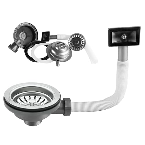LEKEFETO 114mm Edelstahl Siebkorbventil mit Überlauf, Spülenablauf Spülen-Siebkorbventil, Edelstahl Küchenspüle Siebkorb mit Rechteck Schnittstelle, Spülbecken Ablaufgarnitur für Küche, Bad von LEKEFETO