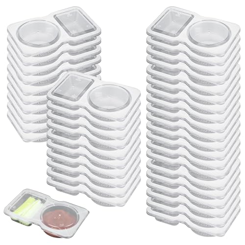 LEKEFETO 40 Stück Reusable Snack Pack Containers, Aufbewahrungsdosen mit Deckel, Double Compartment Snack Containers, Snack Container, Tragbarer Saucenbehälter, für Soßen Dips Gewürze von LEKEFETO