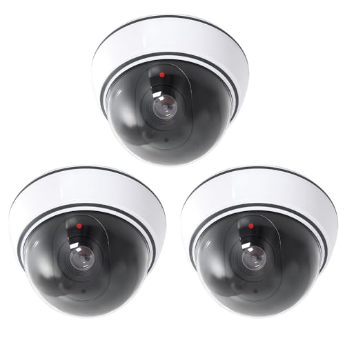 LEKEFETO Dome Kamera-Attrappe mit Blinkendem LED-Licht: 3er Set Dummy Kamera für Innen- und Außenbereich, Überwachungskamera Attrappe mit Montagematerial - Realistische Sicherheitslösung von LEKEFETO