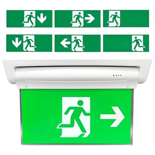 LEKEFETO Doppelseitige LED Notbeleuchtung mit 3h Akkulaufzeit | IP30 Spritzwasserschutz | Automatisches Laden Lithium-Akku | 6 Wechselpiktogramme | Fluchtwegleuchte für Büro/Krankenhaus/Hotel von LEKEFETO