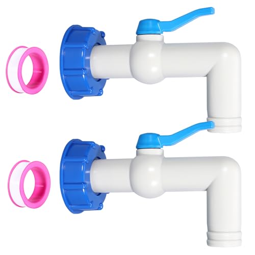LEKEFETO IBC Auslaufhahn 2er Set mit S60x6 Adapter – 1 Zoll Kugelhahn mit 32mm Schlauchtülle, PE-Material für Wassertank/Regentonne (Weiß, DN40/50 kompatibel) von LEKEFETO