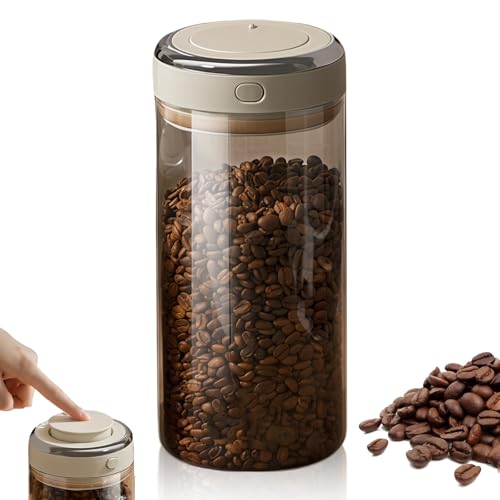 LEKEFETO Kaffeedose Luftdicht aus Glas, 1700ML Vakuum Kaffeedose mit Auslassventil und Datumsanzeige, 600g Kaffeebehälter, für Kaffeebohnen, Nüsse, Kakao, Teeblätter, Körnern - Transparent von LEKEFETO