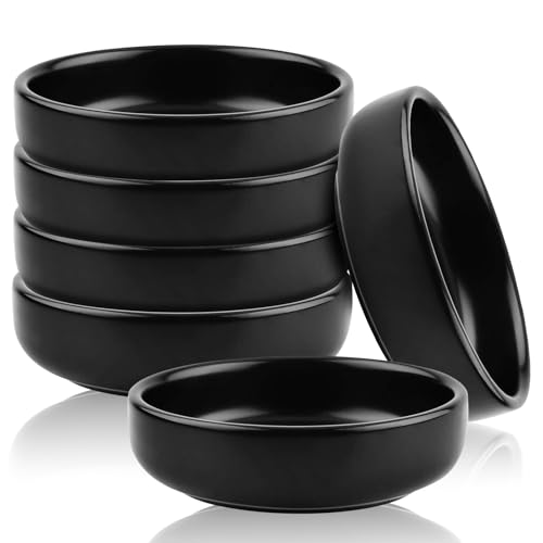 LEKEFETO Keramik Sojasosenschale, 6 Stück Dipschalen Set, Keramik Dipschalen, Saucenschälchen Schwarz Gewürzschalen, Pinch Dip Schüssel für Beilagen, Sushi, Ketschup, BBQ(Schwarz) von LEKEFETO