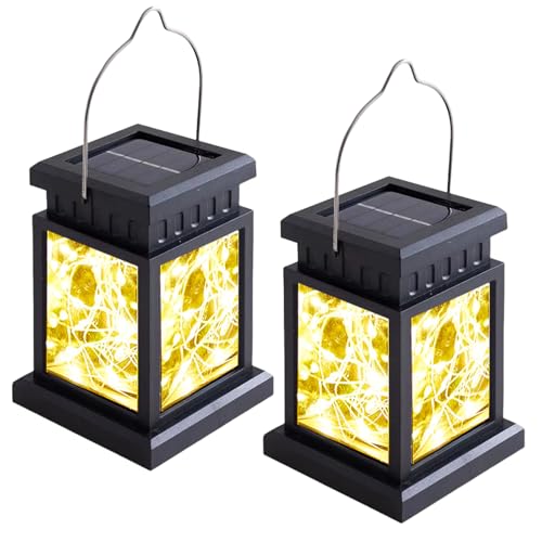 LEKEFETO Solar Laterne Gartenlaterne - Hängende Solarleuchte mit Warmweiß LED - 2er Set für Außen dekorativen Gartenlicht von LEKEFETO